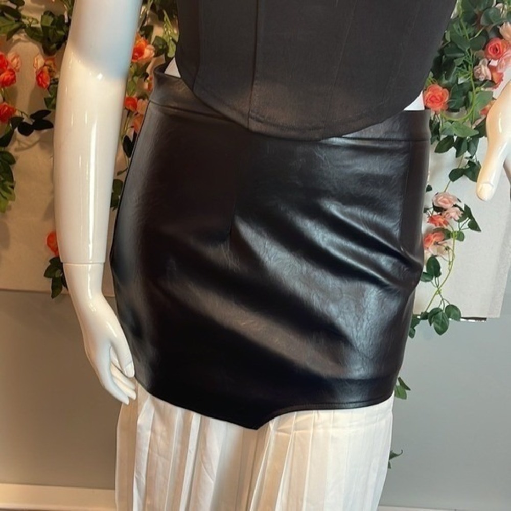 Commense Asymmetric Patchwork Faux Leather & Chiffon Pleated Maxi Skirt L NEW - Picture 12 of 14